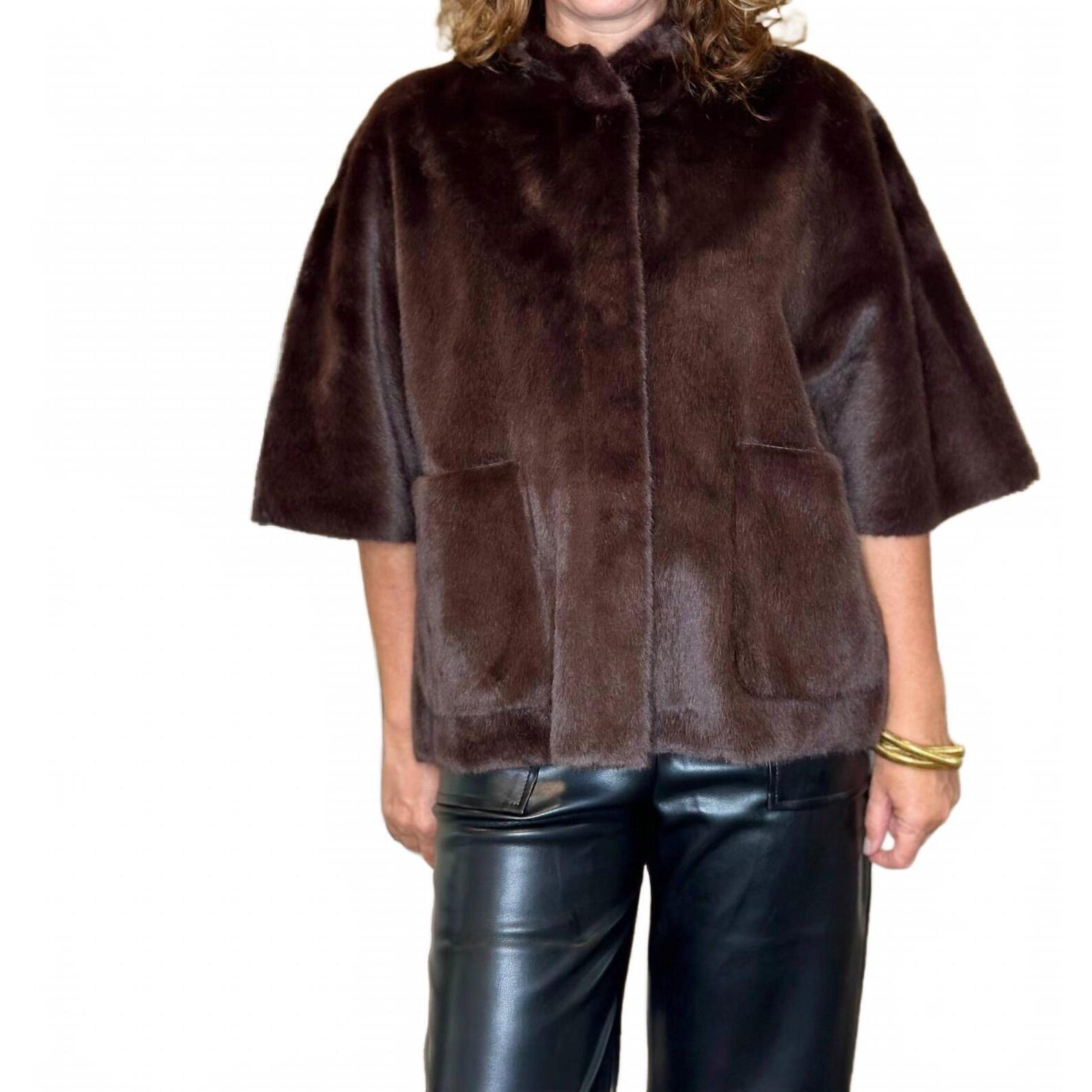 New Love Token Violet Topper Faux Fur Jacket In Brown